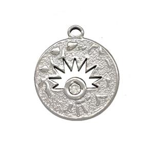 Raw Stainless Steel Sunburst Pendant Pave Rhinestone Circle, approx 18mm