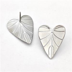 Raw Stainless Steel Stud Earring Heart, approx 16-20mm