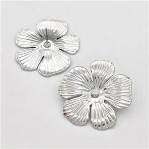 Raw Stainless Steel Stud Earring Flower, approx 30mm