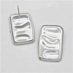 Raw Stainless Steel Stud Earring Rectangle, approx 19-30mm