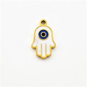 Stainless Steel Hand Pendant White Enamel Evil Eye Gold Plated, approx 7-10mm