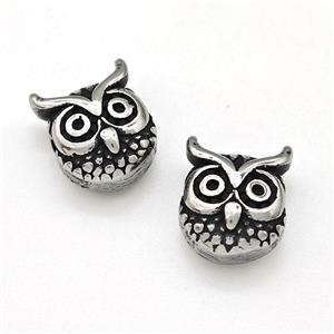 Stainless Steel Owl Charms Beads Antique Silver, approx 9-10.5mm