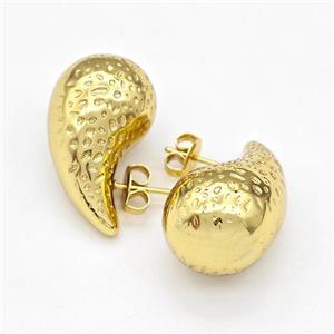 304 Stainless Steel Stud Earring Teardrop Hollow Gold Plated, approx 15-25mm