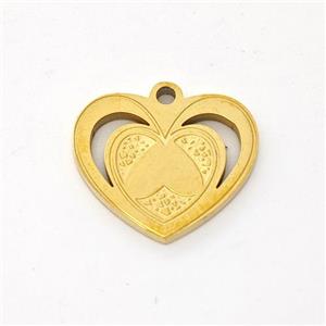 Stainless Steel Heart Pendant Gold Plated, approx 15mm