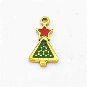 Christmas Tree Charms Stainless Steel Pendant Enamel Gold plated, approx 8-10mm