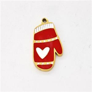 Christmas Mitten Charms Stainless Steel Pendant Red Enamel Gold Plated, approx 9-15mm