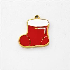 Christmas Stocking Charms Stainless Steel Pendant Enamel Gold Plated, approx 11mm