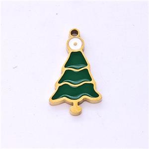 Christmas Tree Charms Stainless Steel Pendant Enamel Gold plated, approx 8-12mm