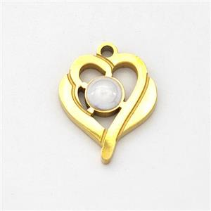 Stainless Steel Heart Pendant White Painted Gold Plated, approx 11-15mm