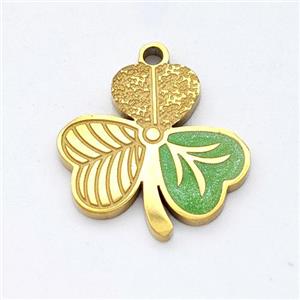 Stainless Steel Clover Pendant Painted Gold Plated, approx 16mm