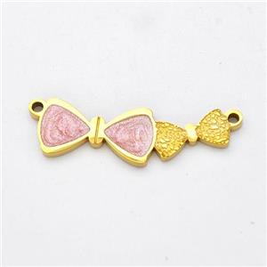 Stainless Steel Bowknot Pendant Pink Painted 2loops Gold Plated, approx 5-8mm, 27mm