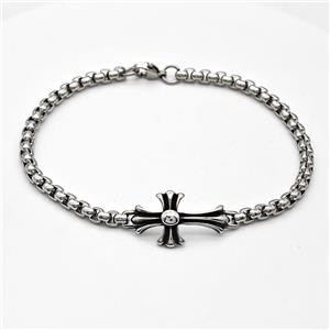 304 Stainless Steel Bracelet Cross Antique Silver, approx 15-25mm, 4mm, 17cm length