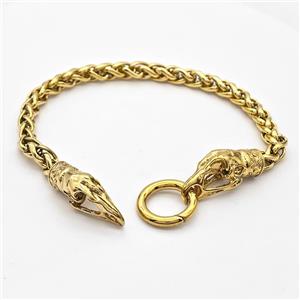 304 Stainless Steel Bracelet Crowhead Gold Plated, approx 9-22mm, 18mm, 6mm, 17cm length