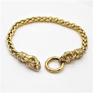 304 Stainless Steel Bracelet Skull Gold Plated, approx 9-22mm, 18mm, 6mm, 17cm length