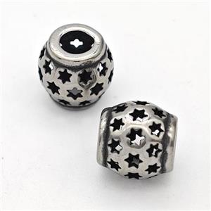 Stainless Steel Round Beads Hollow Large Hole Antique Silver, approx 9-10mm, 4mm hole