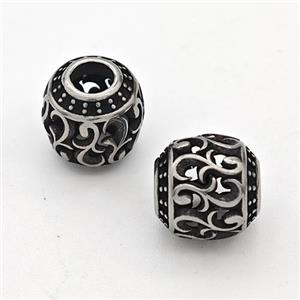 Stainless Steel Round Beads Hollow Large Hole Antique Silver, approx 9-10mm, 4mm hole