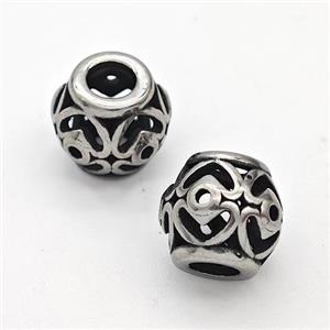 Stainless Steel Round Beads Hollow Large Hole Antique Silver, approx 9-10mm, 4mm hole