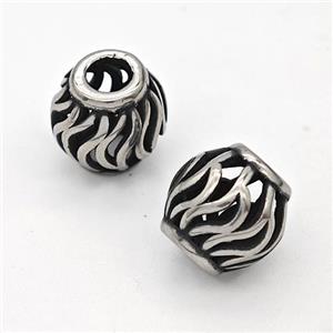 Stainless Steel Round Beads Hollow Large Hole Antique Silver, approx 9-10mm, 4mm hole