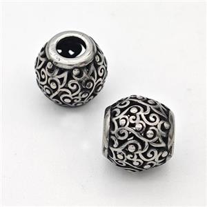 Stainless Steel Round Beads Hollow Large Hole Antique Silver, approx 9-10mm, 4mm hole