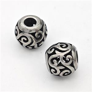 Stainless Steel Round Beads Hollow Large Hole Antique Silver, approx 9-10mm, 4mm hole