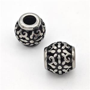 Stainless Steel Round Beads Hollow Large Hole Antique Silver, approx 9-10mm, 4mm hole