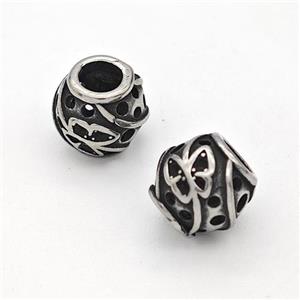 Stainless Steel Round Beads Hollow Large Hole Antique Silver, approx 8-9mm, 4mm hole