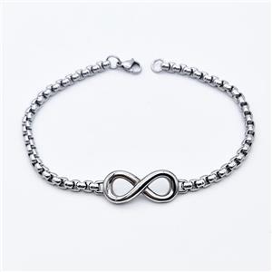 304 Stainless Steel Infinity Bracelet Antique Silver, approx 11-30mm, 4mm, 19cm length