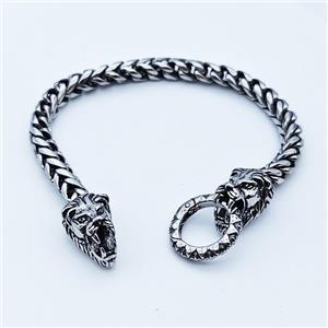 304 Stainless Steel Tiger Bracelet Antique Silver, approx 13-25mm, 19mm, 6mm, 17cm length