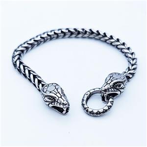 304 Stainless Steel Snake Bracelet Antique Silver, approx 13-25mm, 19mm, 6mm, 17cm length