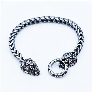 304 Stainless Steel Lion Bracelet Antique Silver, approx 12-25mm, 19mm, 6mm, 17cm length