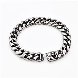 304 Stainless Steel Bracelet Antique Silver, approx 12-28mm, 12mm, 20cm length