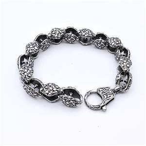 304 Stainless Steel Bracelet Skull Antique Silver, approx 20-30mm, 12mm, 20cm length