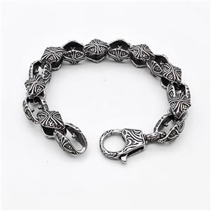 304 Stainless Steel Bracelet Antique Silver, approx 20-30mm, 12mm, 20cm length