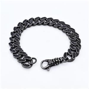 304 Stainless Steel Bracelet Pave Zirconia Antique Black, approx 13mm, 19cm length