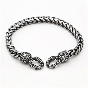 304 Stainless Steel Bracelet Skull Antique Silver, approx 12-25mm, 6mm, 17cm length