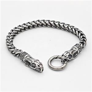 304 Stainless Steel Snake Bracelet Antique Silver, approx 10-30mm, 18mm, 6mm, 17cm length