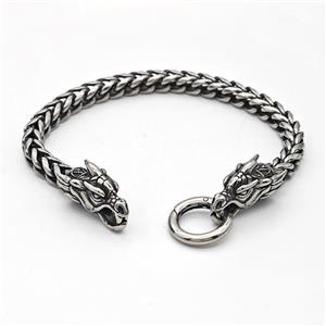 304 Stainless Steel Dragon Bracelet Antique Silver, approx 12-33mm, 18mm, 6mm, 17cm length