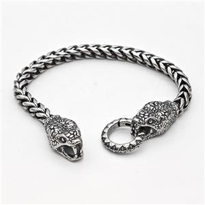 304 Stainless Steel Snake Bracelet Antique Silver, approx 14-27mm, 19mm, 6mm, 17cm length