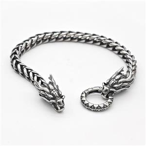 304 Stainless Steel Dragon Bracelet Antique Silver, approx 12-24mm, 19mm, 6mm, 17cm length