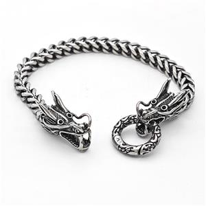 304 Stainless Steel Dragon Bracelet Antique Silver, approx 12-28mm, 20mm, 6mm, 17cm length