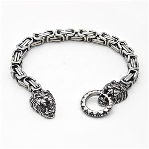 304 Stainless Steel Lion Bracelet Antique Silver, approx 15-25mm, 19mm, 6mm, 16cm length