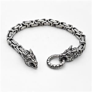 304 Stainless Steel Wolf Bracelet Antique Silver, approx 12-25mm, 19mm, 6mm, 16cm length