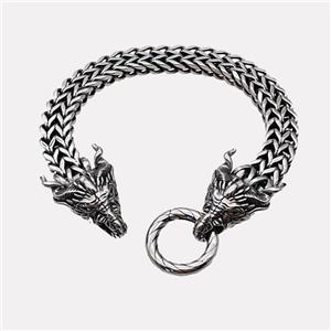 304 Stainless Steel Bracelet Dragon Antique Silver, approx 18-25mm, 19mm, 10mm, 16cm length