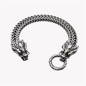 304 Stainless Steel Bracelet Dragon Antique Silver, approx 17-25mm, 19mm, 10mm, 16cm length