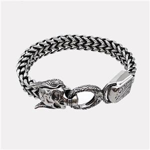 304 Stainless Steel Skull Bracelet Antique Silver, approx 19-25mm, 17-40mm, 12mm, 15cm length