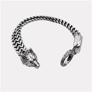 304 Stainless Steel Bracelet Wolf Antique Silver, approx 18-25mm, 17-40mm, 12mm, 15cm length