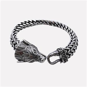 304 Stainless Steel Bracelet Dragon Antique Silver, approx 27-30mm, 16-20mm, 12mm, 15cm length