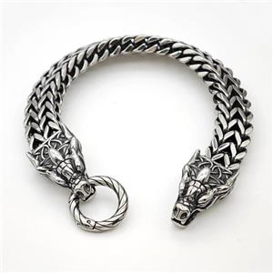 304 Stainless Steel Bracelet Dragon Antique Silver, approx 17-25mm, 12mm, 17cm length