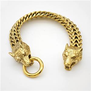 304 Stainless Steel Bracelet Wolf Gold Plated, approx 18-25mm, 12mm, 17cm length