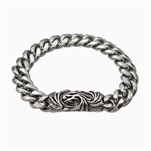 304 Stainless Steel Bracelet Antique Silver, approx 15-45mm, 13mm, 18cm length